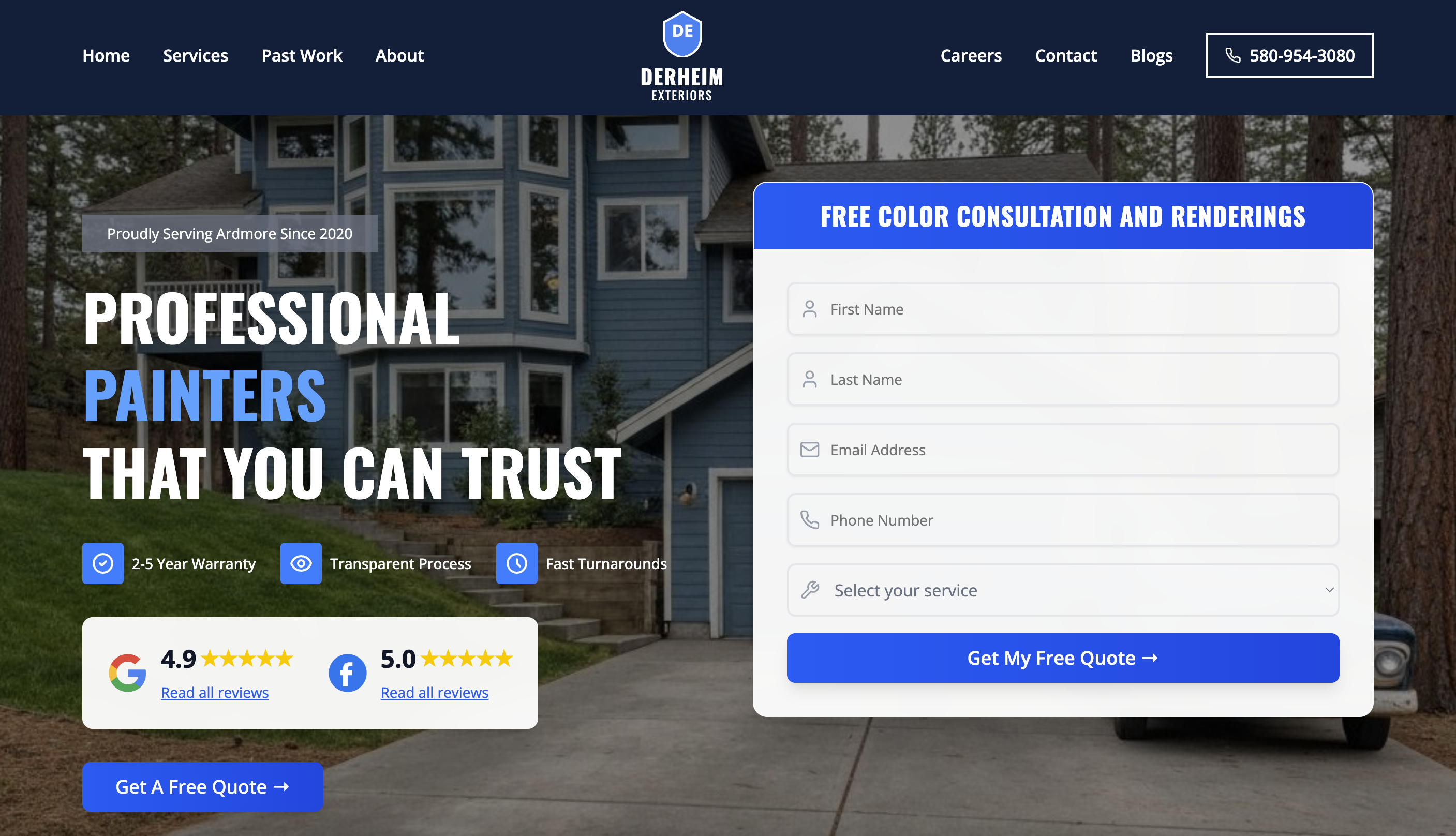 Example Painting Business Website - Derheim Exteriors